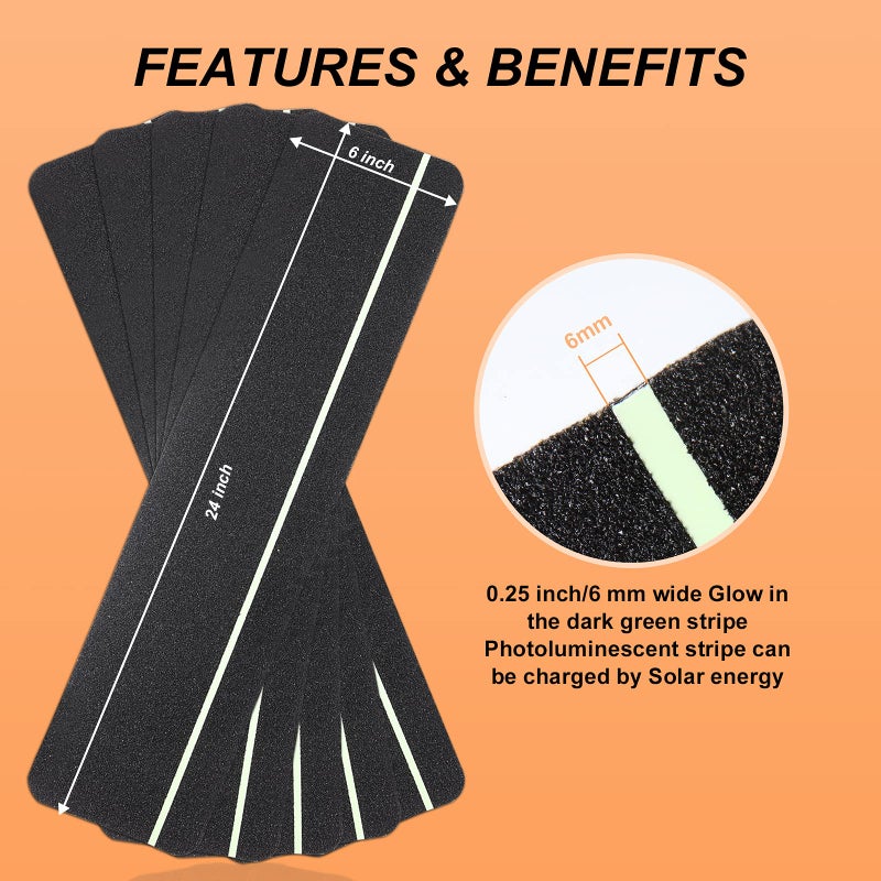 Qingluan Anti Slip Traction Treads with Glow in Dark Stripe, 12-Pack 6 "" X 24 "" Pre-Cut Stair Treads Non Slip Outdoor Tape Black Heavy Duty Outdoor Stair Treads - Image 2